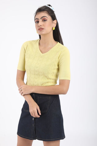 HALF SLEEVED V NECK CROP TOP (BM217-Y3)