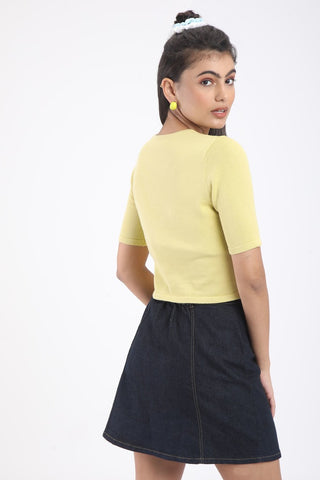 HALF SLEEVED V NECK CROP TOP (BM217-Y3)