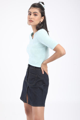 HALF SLEEVED CROP TOP WITH A V NECKLINE (BM211-B1)