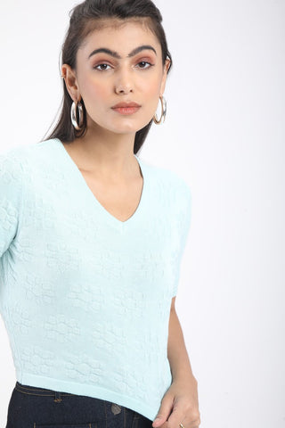 HALF SLEEVED CROP TOP WITH A V NECKLINE (BM211-B1)