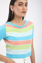 STRIPED CROP TOP WITH SHORT SLEEVES (BM248-B2)