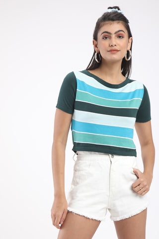 STRIPED CROP TOP WITH SHORT SLEEVES-2 (BM248-N9)