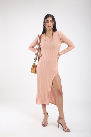 FULL SLEEVE TEXTURED DRESS WITH A SLIT (AV202-P1)