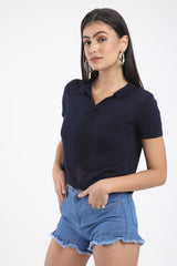 COLLARED CROP TOP WITH SHORT SLEEVES-2 (BM215-B8)